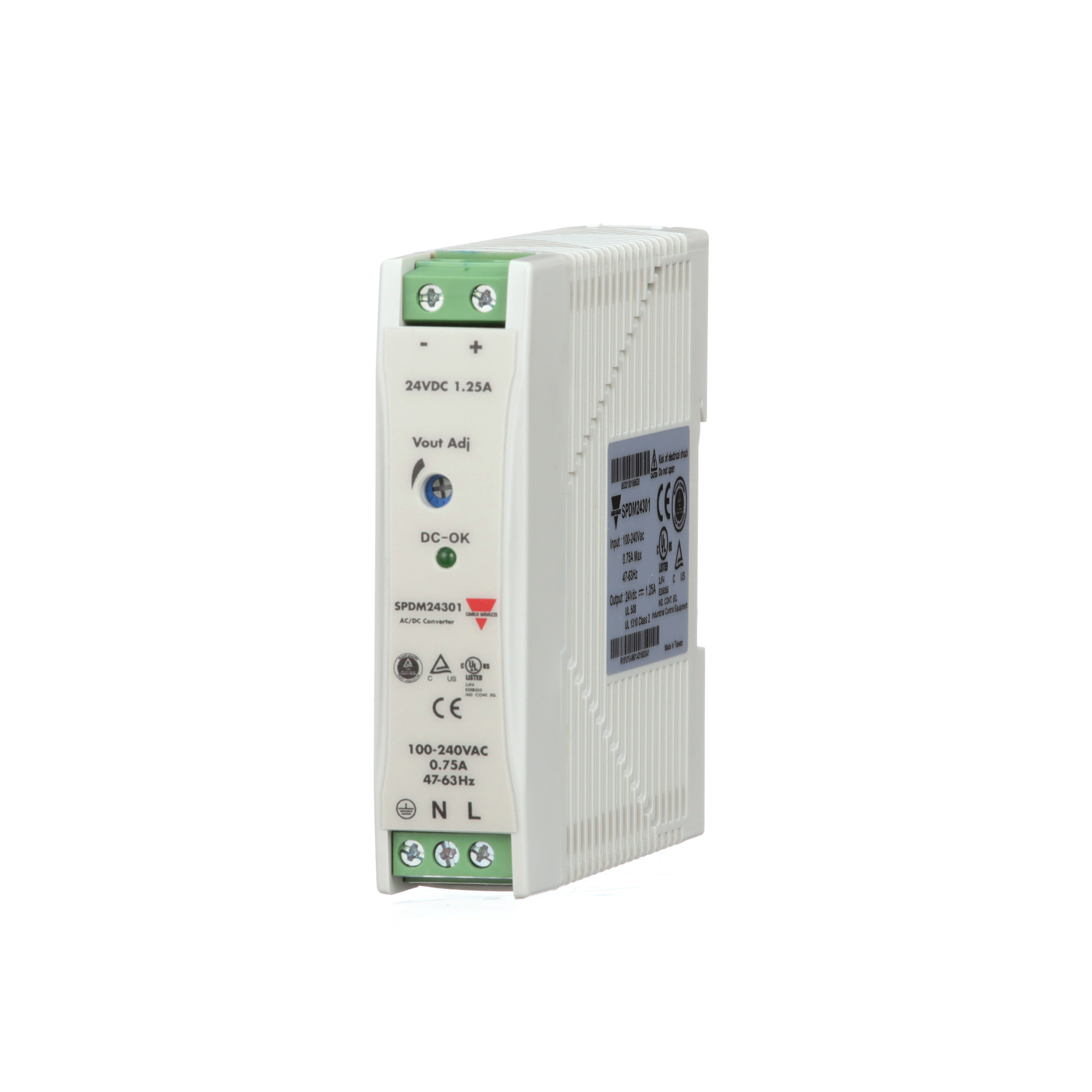 Carlo Gavazzi Switching Power Supply; 24VDC OUT; 1.25A; 85-264VAC / 120-375VDC IN; Single-Phase; DIN Rail Mount